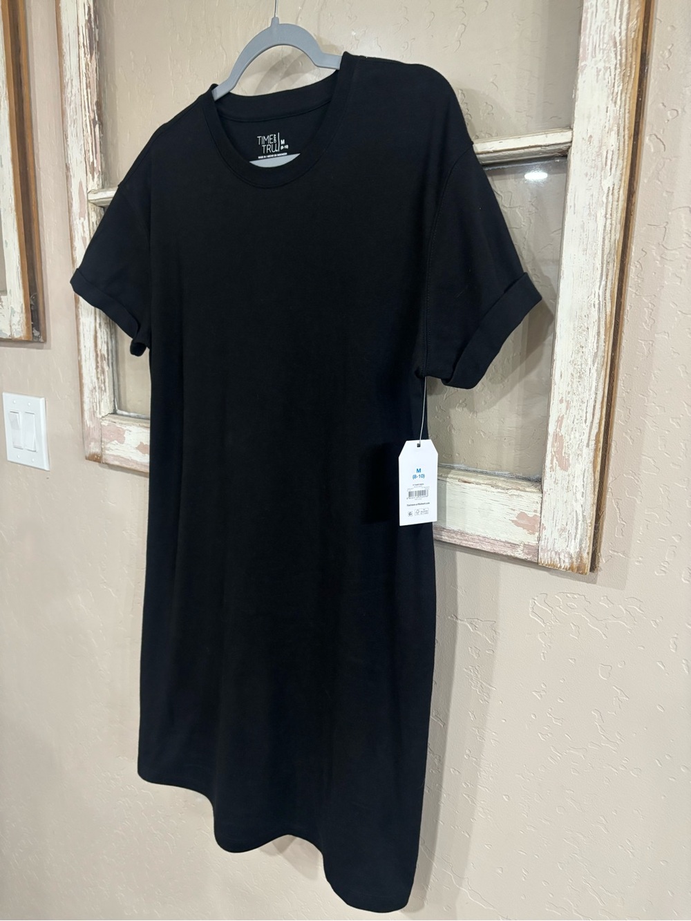 Time and Tru Black Short Sleeve Mini T-Shirt Dress